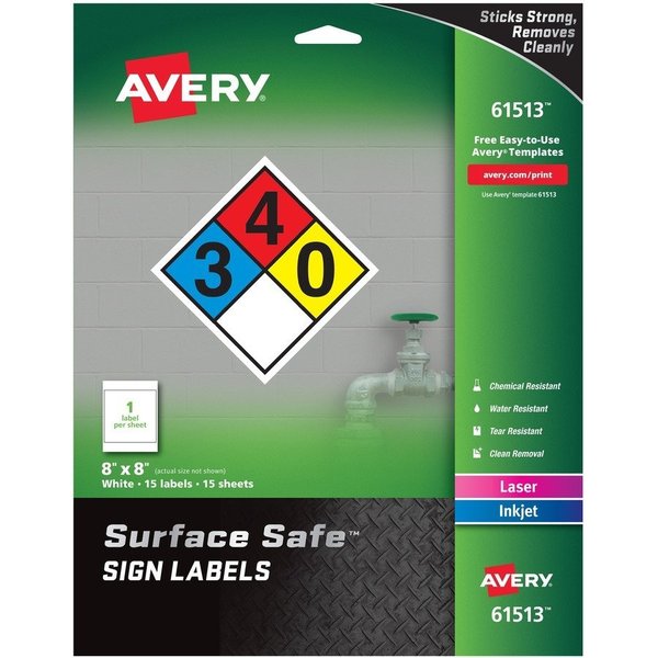 Avery Label, Sign, Rem, 8X8, Wht, 15Pk AVE61513